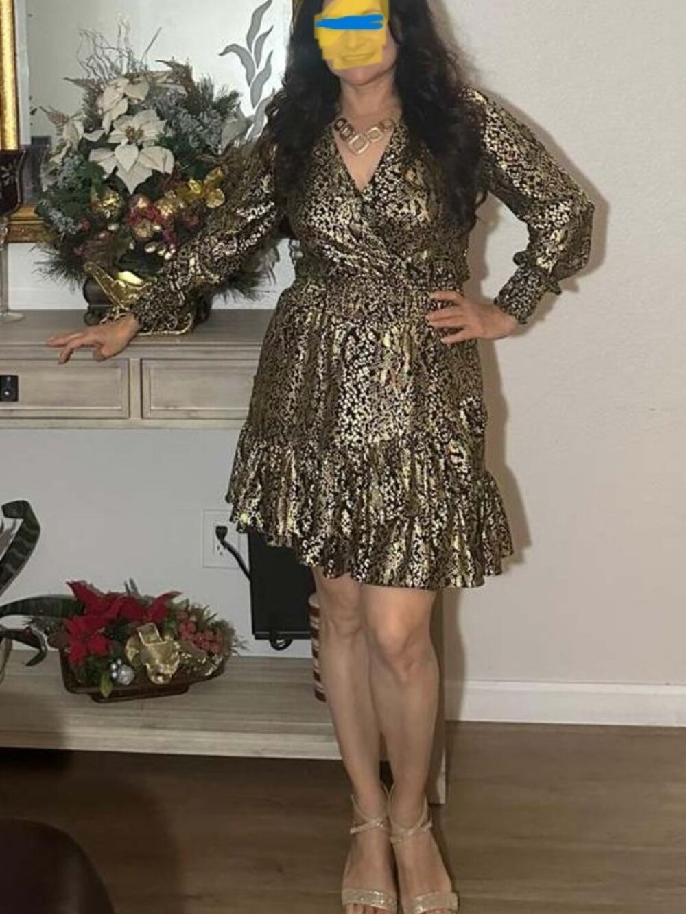 Michael Kors Gold Metallic Long Sleeve Dress • Party / Cocktail • Excellent Cond
